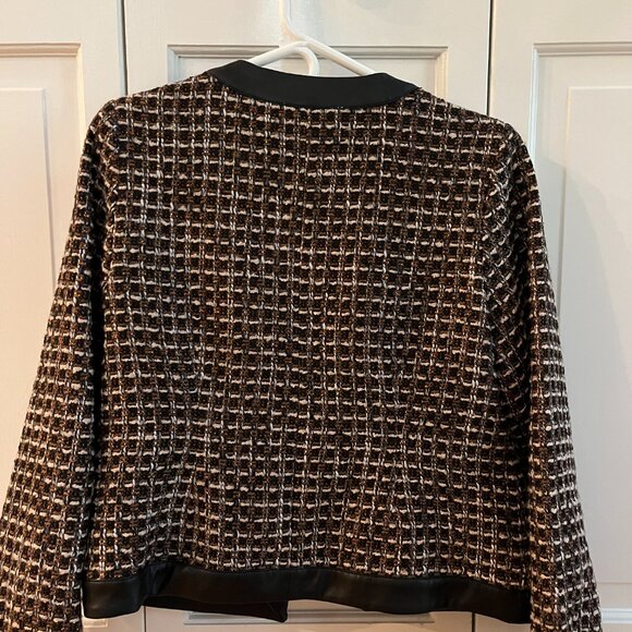 By Anthropologie Faux Leather-Trimmed Tweed Lady Jacket - Picture 7 of 9